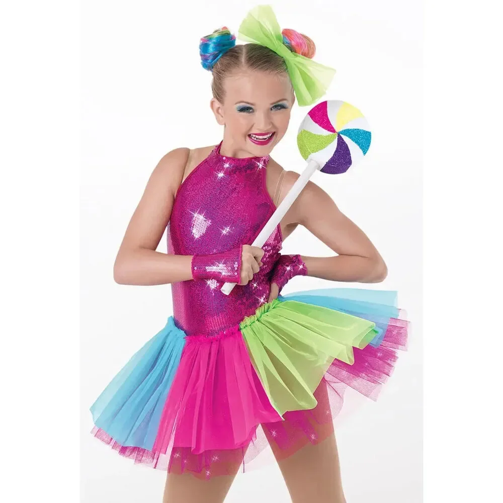 Pre-Owned Dance Costume Weissman 8751 Intermediate Child Turquoise Jazz Sequin